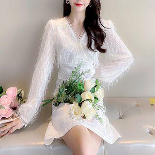 Long-sleeve Fringe Panel Dress