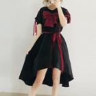 Set: Short-sleeve Bow-accent A-line Lolita Dress + Hair Clip