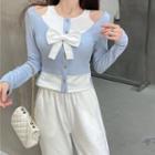 Mock Two-piece Long-sleeve Cold Shoulder Bow-front Top