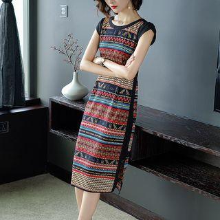 Print Cap-sleeve Midi Sheath Dress