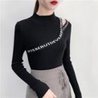 Cut Out Lettering Mock Neck Knit Top