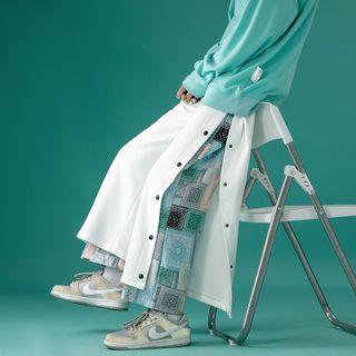 Mock Two-piece Buttoned Side Wide-leg Pants