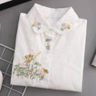 Long Sleeve Floral Embroidered Shirt White - One Size