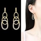 Rhinestone Oval Dangle Earring 1 Pair - Sterling Silver Stud - Gold - One Size