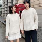 Couple Matching Cable-knit Sweater / Ruffle Hem Mini Pencil Skirt