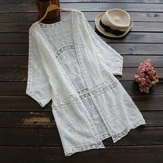 Open Front Embroidery Lace Long Top