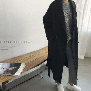 Double-breasted Hand Made Wool Blend Long Coat