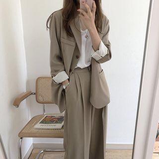 Single-breasted Blazer / High Waist Wide-leg Pants