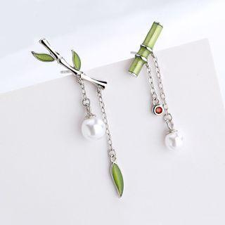 Faux Pearl Bamboo Drop Earring 1 Pair - Green & Silver - One Size