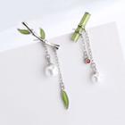 Faux Pearl Bamboo Drop Earring 1 Pair - Green & Silver - One Size