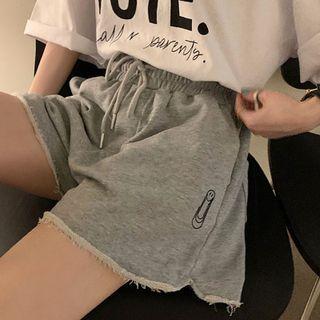 Safety Pin Print Distressed Shorts