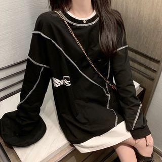 Contrast Trim Lettering Pullover Black - One Size