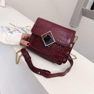 Faux Croc-grain Buckled Crossbody Bag
