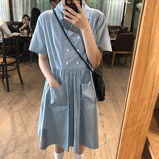 Pocket-detail Double-breasted Short-sleeve Dress
