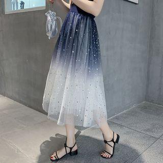 Midi Gradient Mesh Skirt