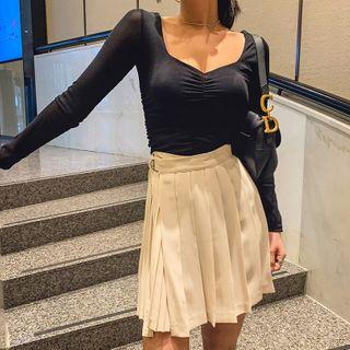 Square-neck Shirred Slim-fit Top