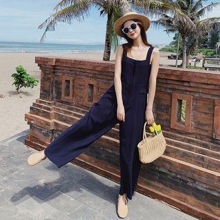Plain Spaghetti Strap Cropped Wide-leg Jumpsuit
