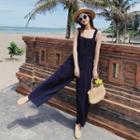 Plain Spaghetti Strap Cropped Wide-leg Jumpsuit