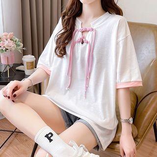 Elbow-sleeve Knot Accent T-shirt