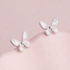 925 Sterling Silver Glaze Butterfly Earring 1 Pair - S925 Silver - Pink & White - One Size
