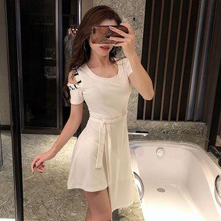 Short-sleeve Asymmetric Cold Shoulder A-line Dress