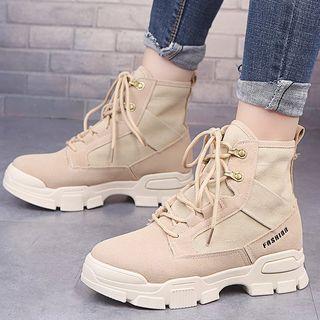 Canvas Panel Faux Leather Short Boots