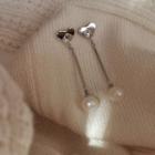 925 Sterling Silver Heart Freshwater Pearl Dangle Earring 1 Pair - Silver - One Size