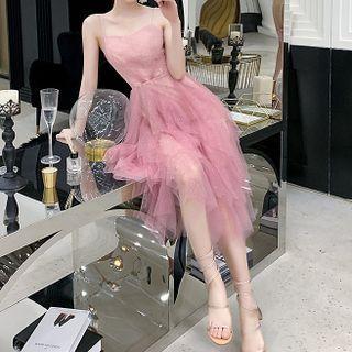 Spaghetti Strap Glitter Cocktail Dress / Ruffle Sheath Evening Gown