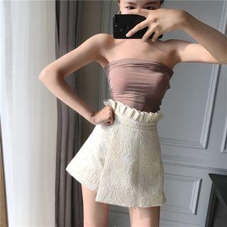 Plain Slim-fit Bandeau Top / Plain Asymmetric Skort