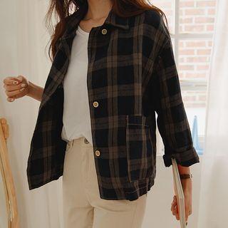 Stitched Plaid Linen Jacket