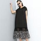 Sleeveless Leopard Print Panel Midi Hoodie Dress Black - One Size