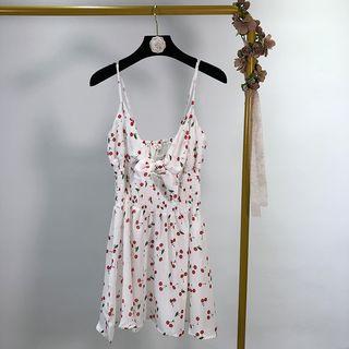 Cherry Print Spaghetti Strap Mini A-line Dress