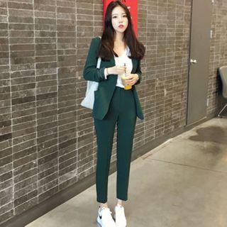 Set: Plain Blazer + Straight Leg Pants