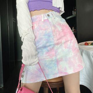 Asymmetric Tie-dyed High-waist A-line Skirt