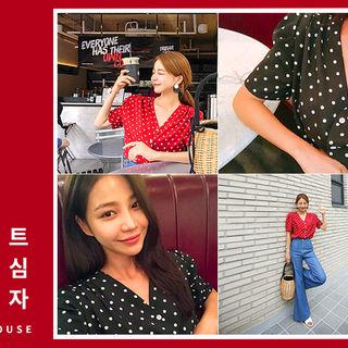 V-neck Polka-dot Chiffon Blouse