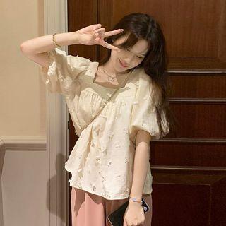 Puff Sleeve Square-neck Floral Top Floral - Almond - One Size