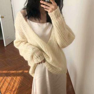 Perforated Sweater / Spaghetti Strap Midi Dress