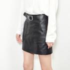 Belted Faux-leather Miniskirt