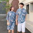 Couple Matching Traditional Chinese Short-sleeve Printed Top / Elbow-sleeve Mini Dress / Shorts
