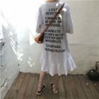 Ruffle Hem Lettering Elbow-sleeve T-shirt Dress Black - One Size