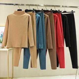 Set: Long-sleeve Mock Neck T-shirt + Sweatpants