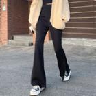 Deep-slit Boot-cut Pants Black - One Size