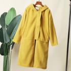Hooded Buttoned Long Coat Yellow - Xl