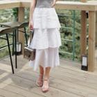 Frayed Linen Blend Long Tiered Skirt