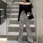 Off-shoulder Loose-fit Top / Zebra-print Wide-leg Pants