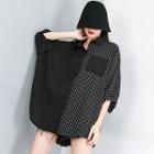 3/4-sleeve Dotted Panel Shirt Black - One Size