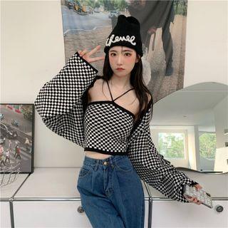 Set: Check Camisole Top & Check Cropped Cape