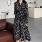 Long-sleeve Floral Midi Dress Floral - Black - One Size