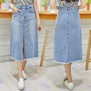 Slit Front A-line Midi Denim Skirt