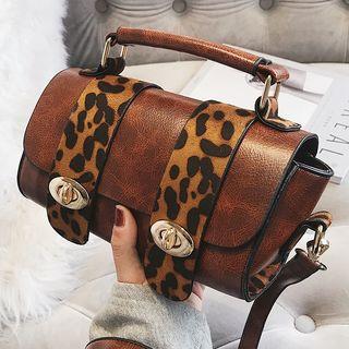 Animal Print Strap Boston Bag